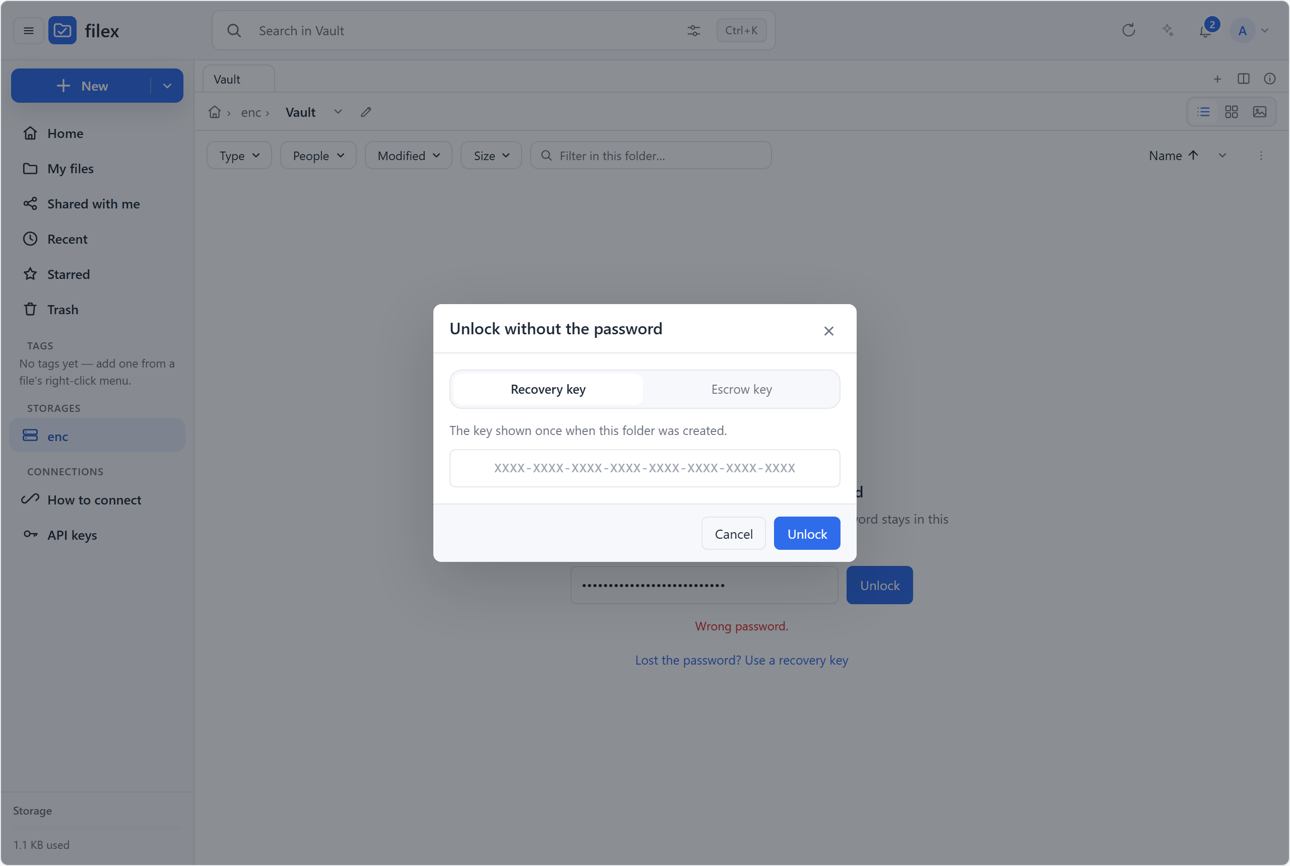 Unlocking with a recovery key